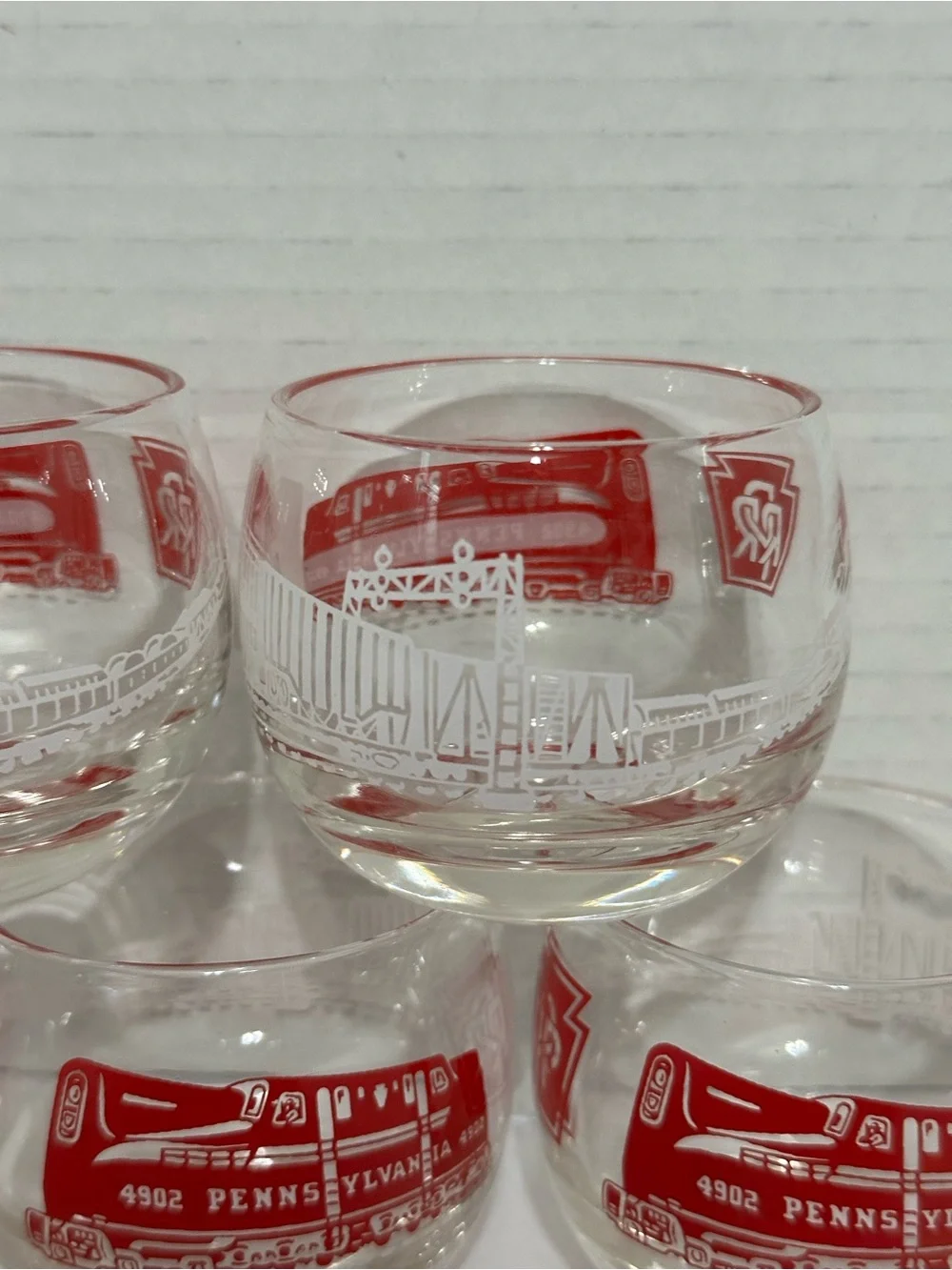 1960 Pennsylvania Railroad 4902 Roly Poly Cocktail Bar Glasses Vintage Set of 5